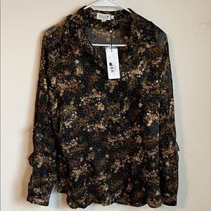 Molly Bracken Black and Gold Floral Blouse